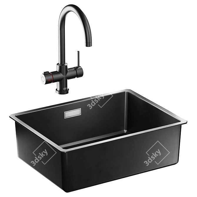 Modern Black Kitchen Sink Set 3D model image 4