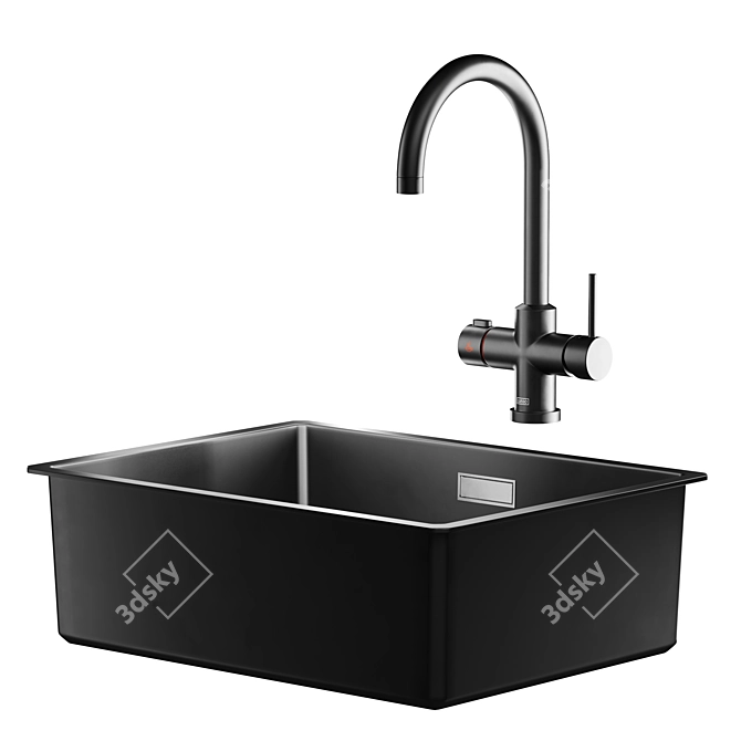 Modern Black Kitchen Sink Set 3D model image 5
