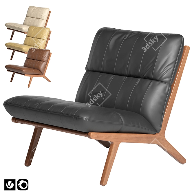 Stylish Leather Armchair with Wood Frame 3D model image 1