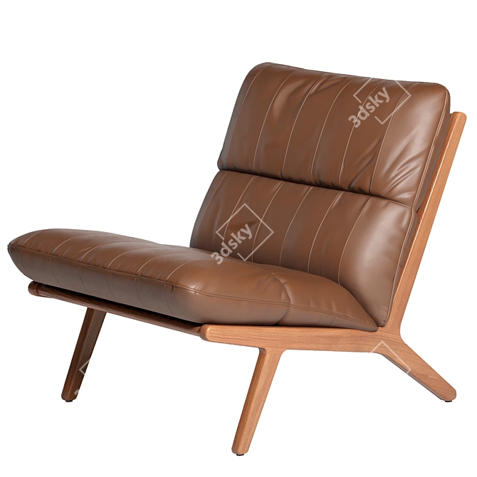 Stylish Leather Armchair with Wood Frame 3D model image 2