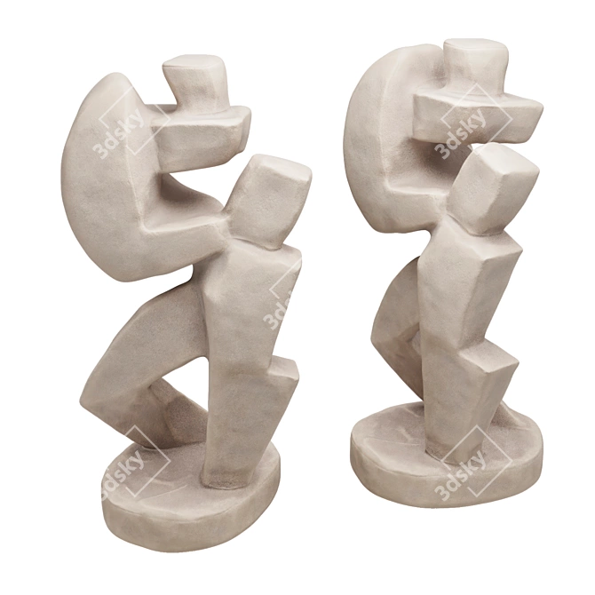 Cubist Metal Plaster Man Sculpture 3D model image 3