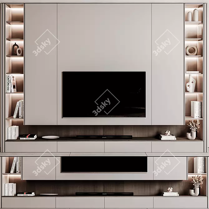 Modern TV Wall 3D Model 3D model image 4