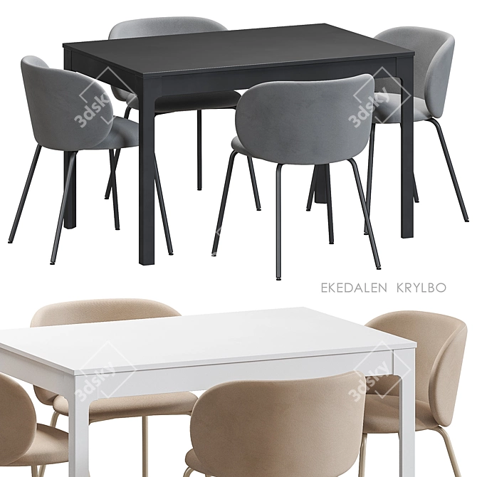 Scandinavian Dining Set Extendable Table 3D model image 2