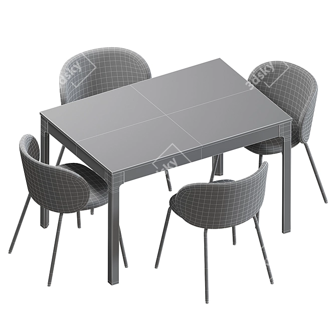 Scandinavian Dining Set Extendable Table 3D model image 4