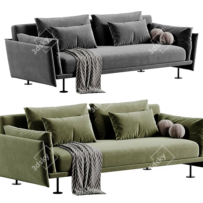 Elegant Twils Harold 3-Seater Sofa 3D model image 2