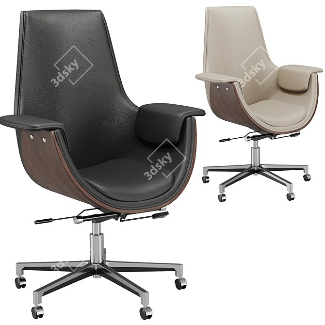  Gray Leather High-Back Office Chair 3D model image 1