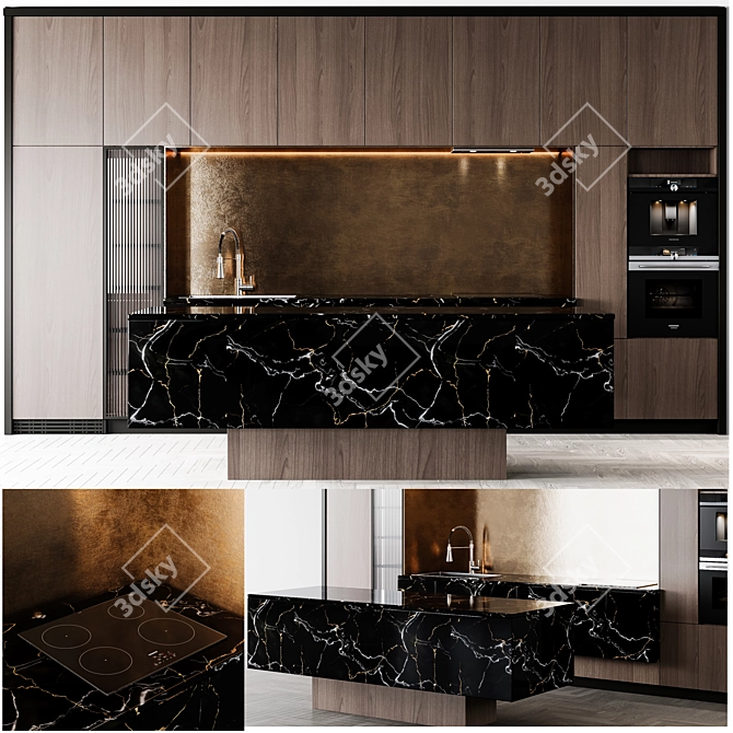 Adjustable Modern Kitchen Unit 3D model image 1
