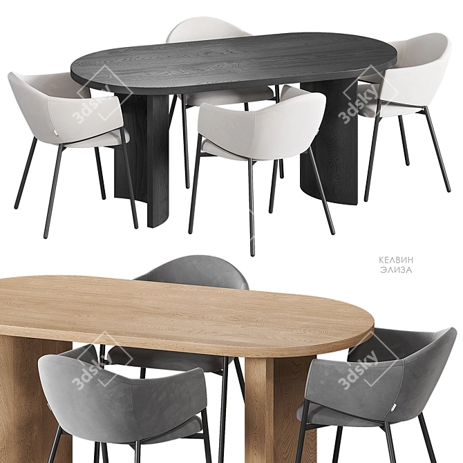 Scandinavian Dining Set with Velvet Touch 3D model image 2