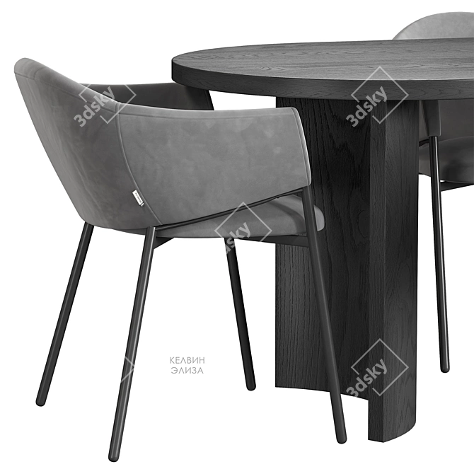 Scandinavian Dining Set with Velvet Touch 3D model image 4