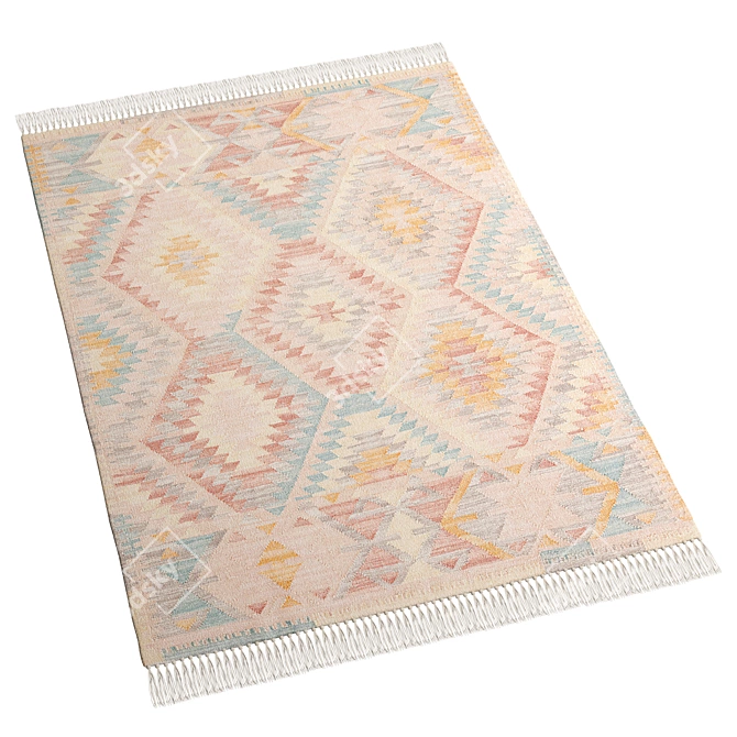 Handwoven Bebera Kilim Wool Rug 3D model image 3