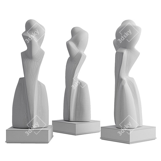 Sculptural White Abstract Metal Plaster 3D model image 6