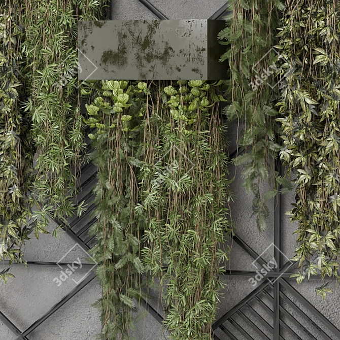 Metal Shelf Set with Hanging Plants 3D model image 2