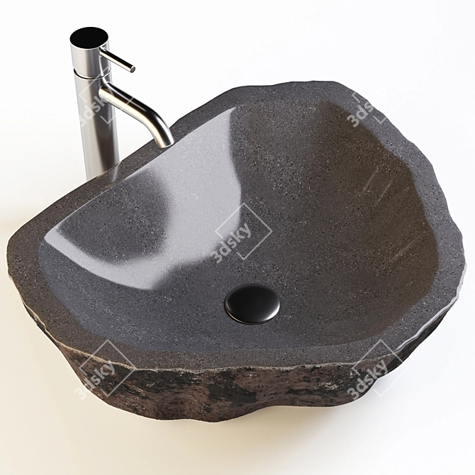 Natural River Stone Basin 45cm 3D model image 2