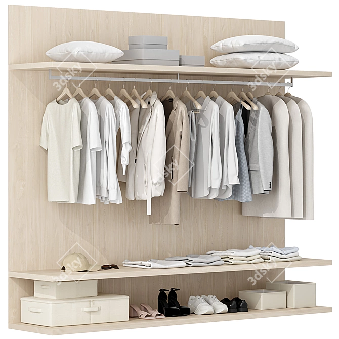 Modular Wood & White Wardrobe 3D model image 1