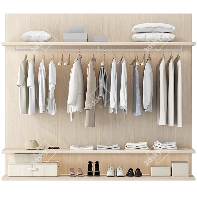 Modular Wood & White Wardrobe 3D model image 2