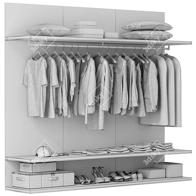 Modular Wood & White Wardrobe 3D model image 7