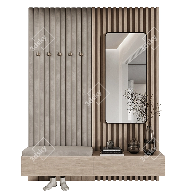 Minimalist Entryway Set with Mirror 3D model image 5