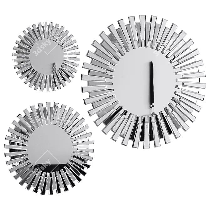 Silver Starburst Modern Round Mirror 3D model image 2