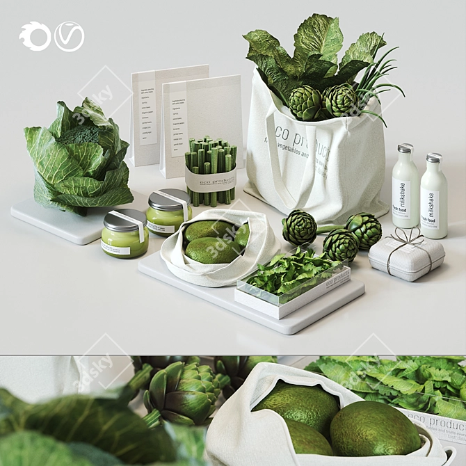 Green Kitchen Vegetable Set: 3D Models 3D model image 1