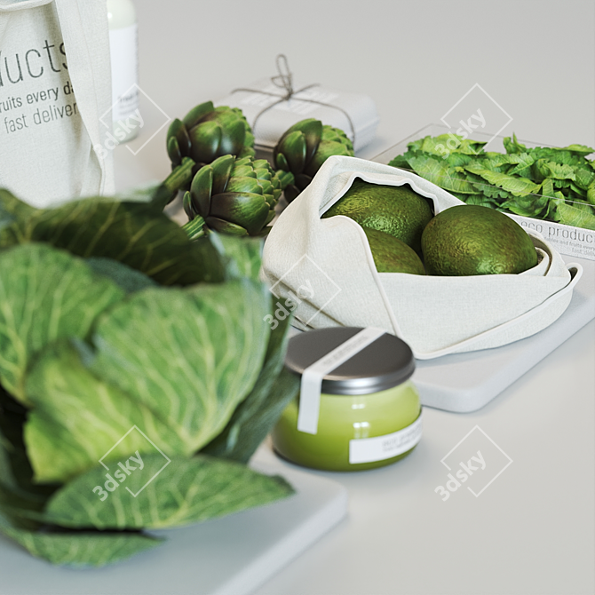 Green Kitchen Vegetable Set: 3D Models 3D model image 4