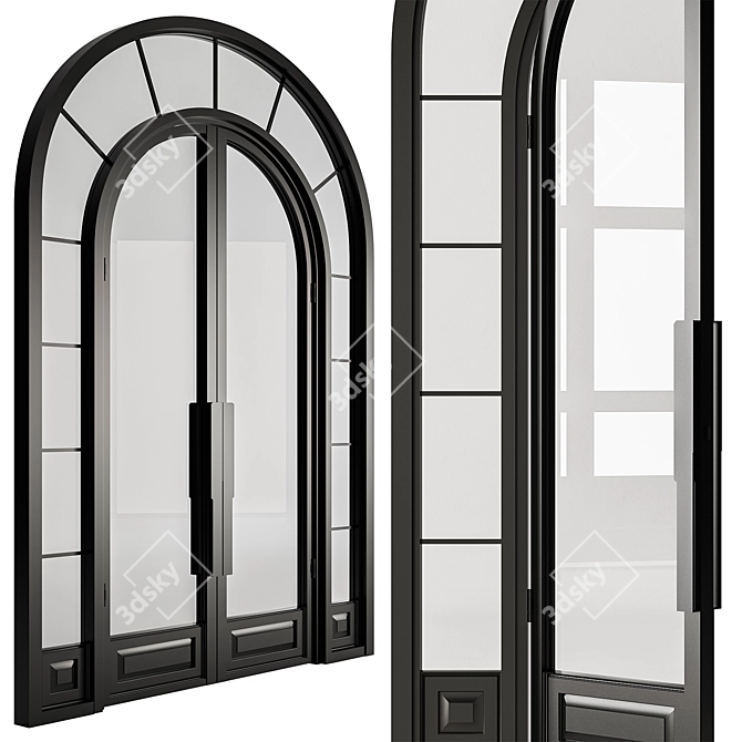 Sleek Glass Arched Door Set 3D model image 1