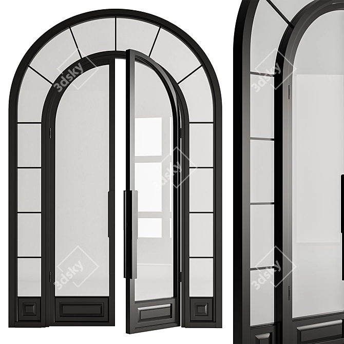 Sleek Glass Arched Door Set 3D model image 2