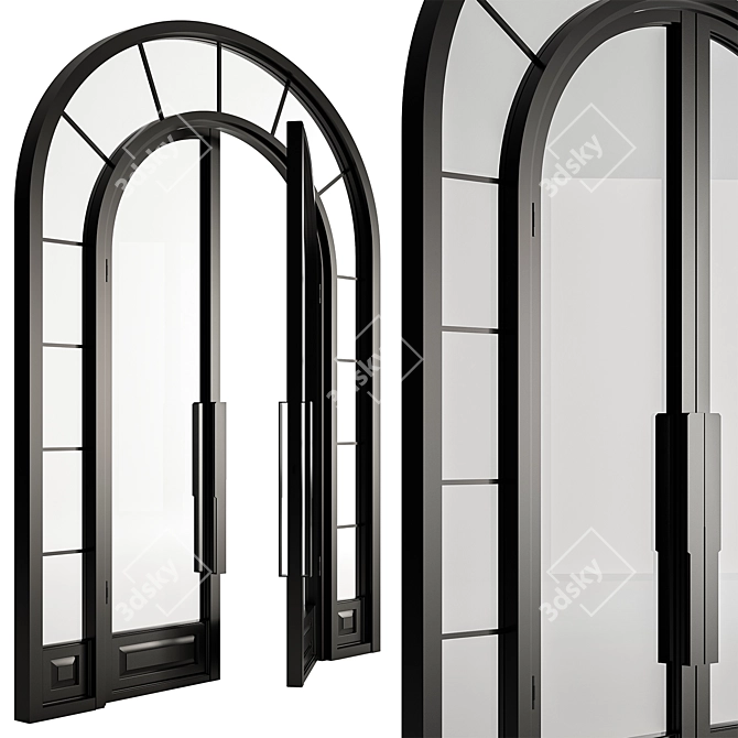 Sleek Glass Arched Door Set 3D model image 3