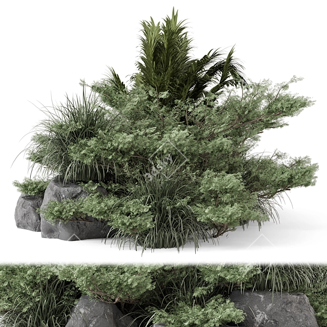 Garden Set Bush Tree Render 3D model image 2