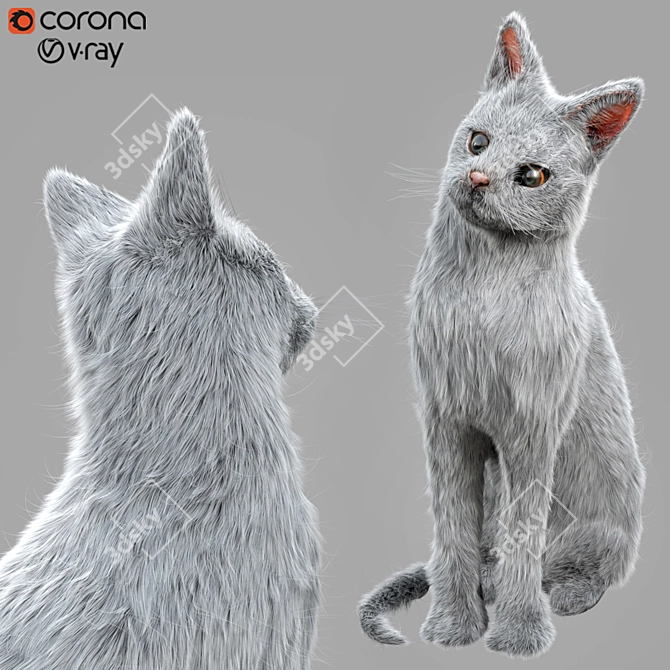 Sleek Cat Sculpture Display Piece 3D model image 1