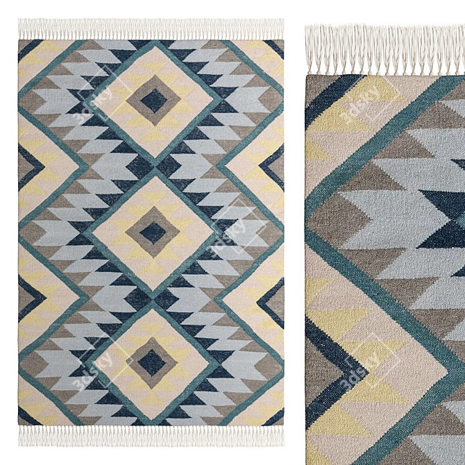 Benuta Zalan Blue Kilim Rug 3D model image 1