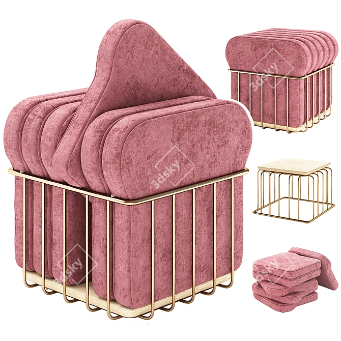 Toast-Shaped Multifunctional Ottoman 3D model image 1