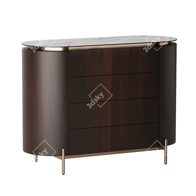 Walnut Brass Marble Sideboard 3D model image 1