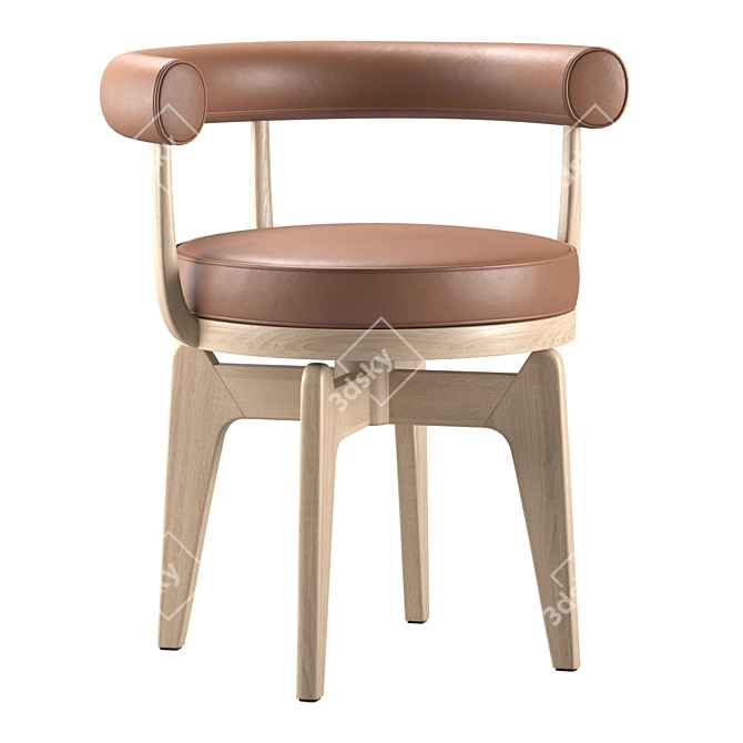 Elegant Oak Indochine Chair 3D model image 2