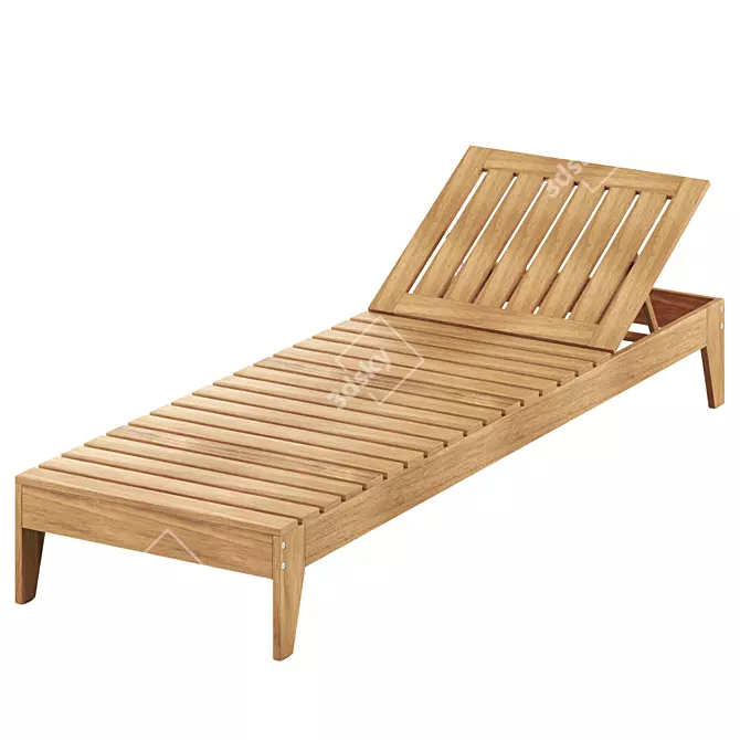 Outdoor Eucalyptus Chaise Lounge & Cushions 3D model image 3