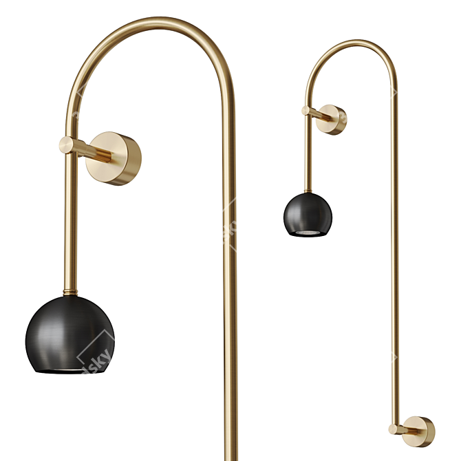 Modern Black Brass Wall Lamp 3D model image 1