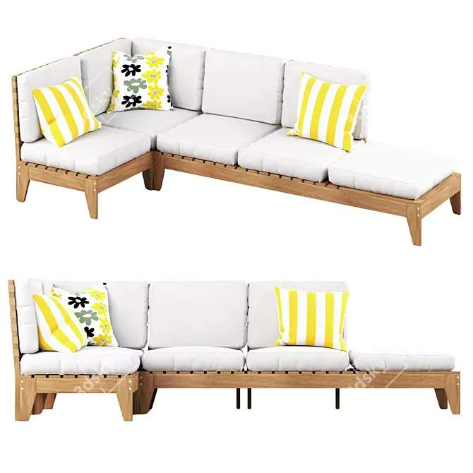 Outdoor Eucalyptus Modular Corner Sofa 3D model image 2