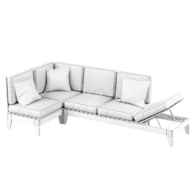 Outdoor Eucalyptus Modular Corner Sofa 3D model image 6