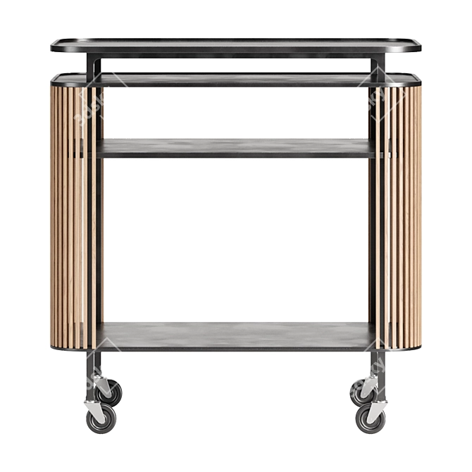  Modern Bar Cart Steel Oak 3D model image 2