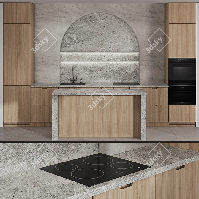 Modern Minimalist Kitchen with Arch 3D model image 2