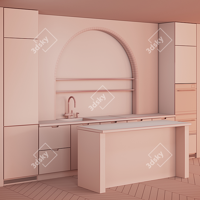 Modern Minimalist Kitchen with Arch 3D model image 5