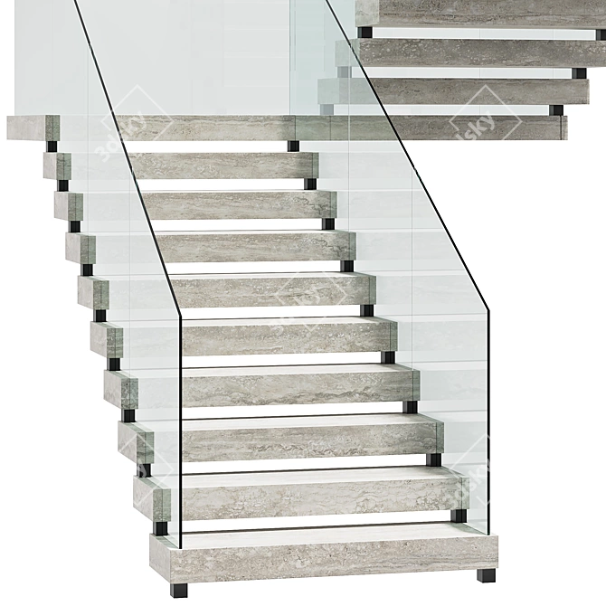 Travertine Stairs: Elegant Ascension 3D model image 2