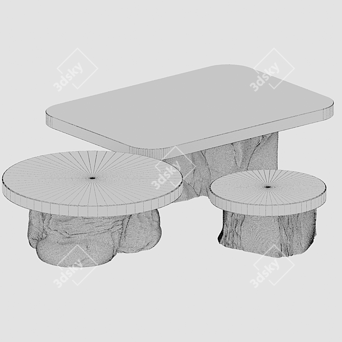 Ethnic Wood and Stone Tables 3D model image 3