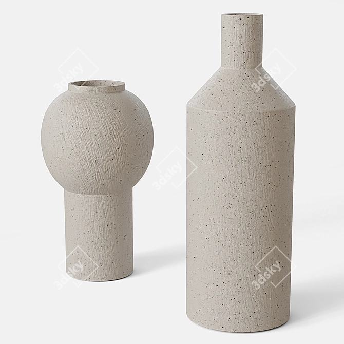 Textured Clay Vases Set 3D model image 4