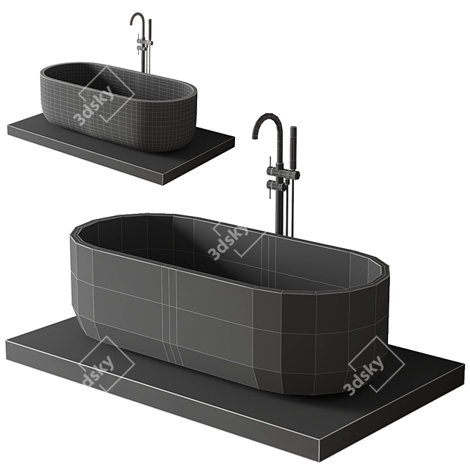 Luxury Marble Freestanding Bath Set 3D model image 6