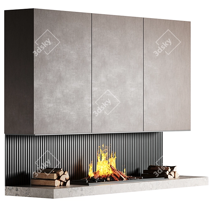 Rustic Wood Burning Fireplace 3D model image 1