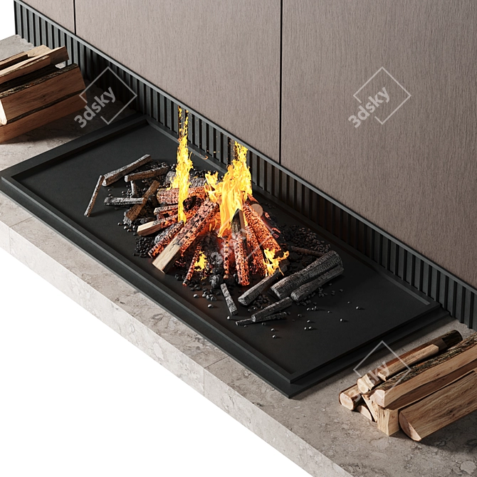 Rustic Wood Burning Fireplace 3D model image 5