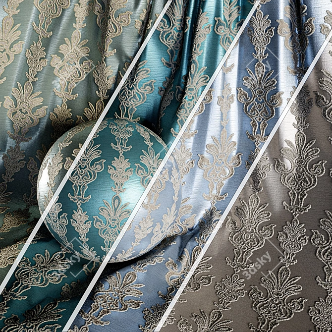 Damask Jacquard Brocade Fabric - 4 Color Themes 3D model image 1