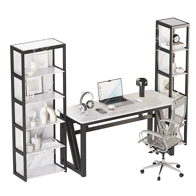 Modern Gray Work Station Kit 3D model image 5