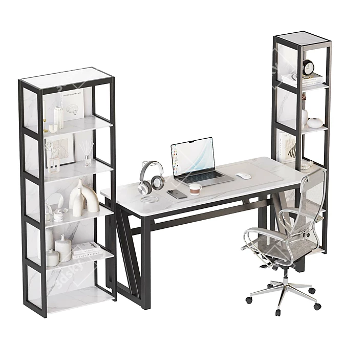 Modern Gray Work Station Kit 3D model image 12