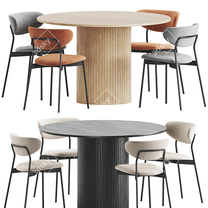 Modern Round Dining Set 3D model image 2